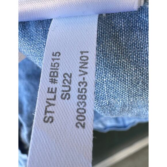 J. Crew Chambray Peasant Top S Puff Sleeve Tie Neck Blouse Cottagecore - Picture 6 of 7